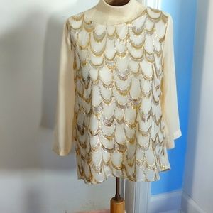 Anthropologie silk art deco metallic tunic L Skies are Blue NWOT